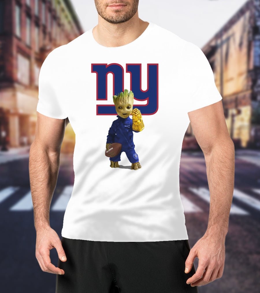 NY Giants Groot Football Infinity Gauntlet T-Shirt