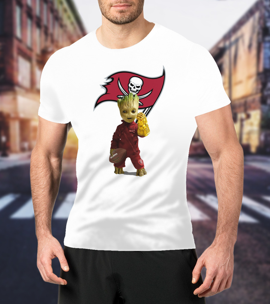 Groot Holding Football With Tampa Bay Buccaneers T-Shirt