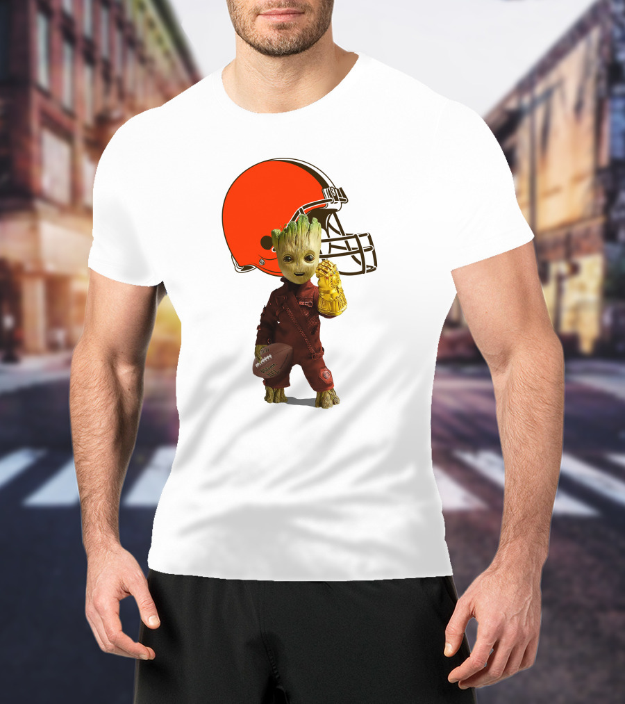 Cleveland Browns Football Groot And Infinity Gauntlet T-Shirt