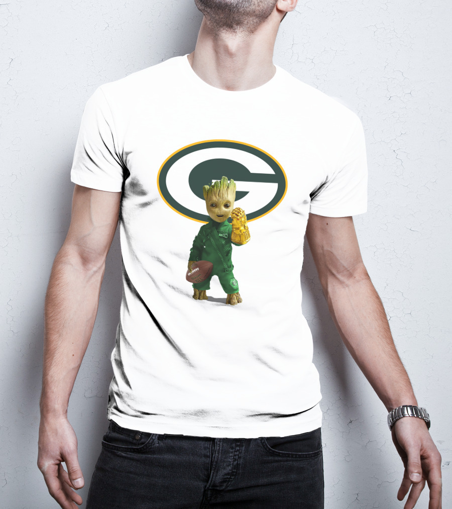 Green Bay Packers Groot Football Holding Infinity Gauntlet T-Shirt