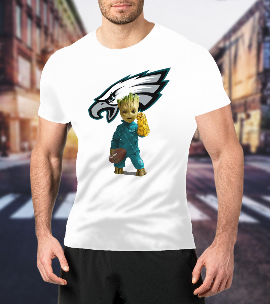 Philadelphia Eagles Baby Groot Infinity Gauntlet Football T-Shirt