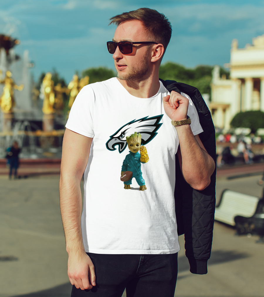 Philadelphia Eagles Baby Groot Infinity Gauntlet Football T-Shirt
