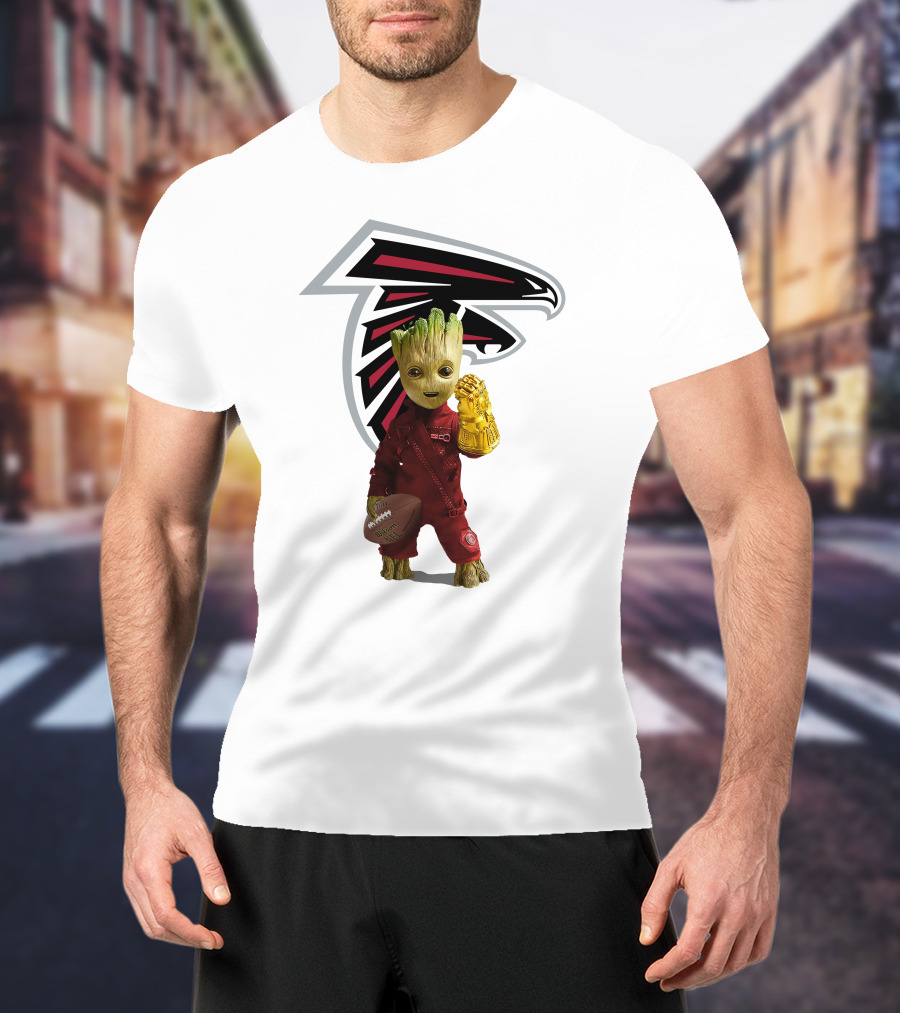 Atlanta Falcons Groot Holding Football And Glove T-Shirt