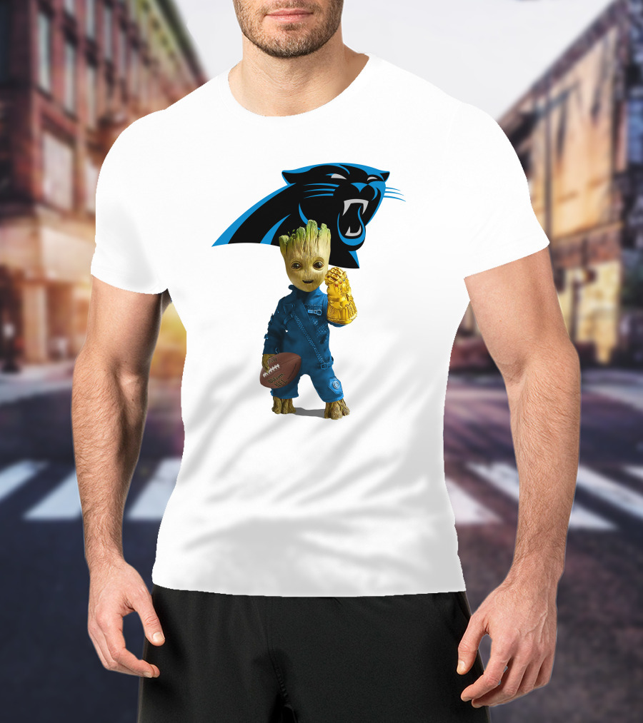 Carolina Panthers Groot Football Infinity Gauntlet Crossover T-Shirt