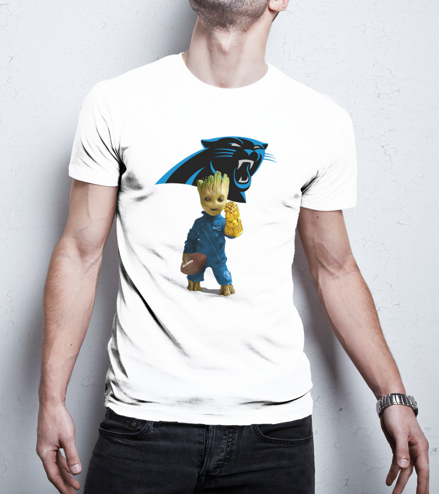 Carolina Panthers Groot Football Infinity Gauntlet Crossover T-Shirt