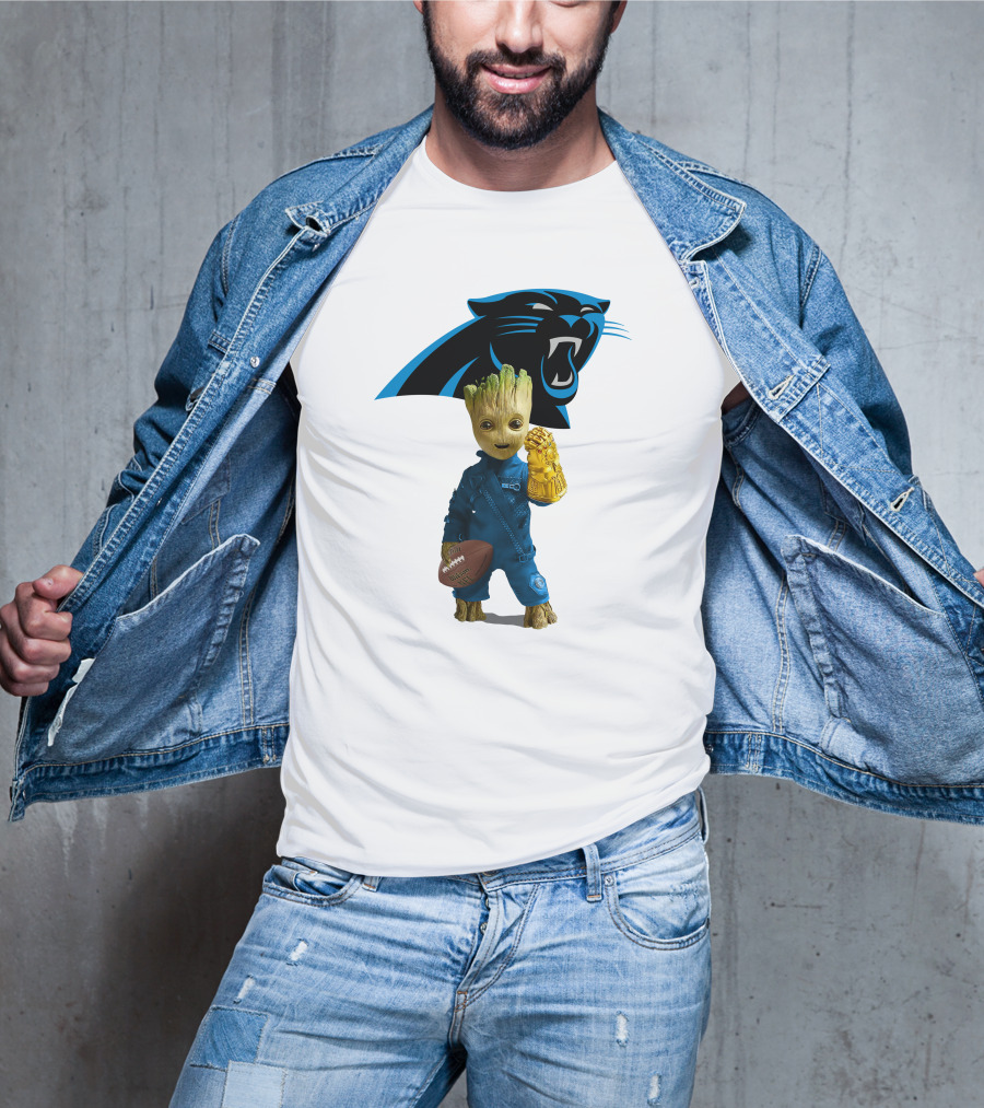 Carolina Panthers Groot Football Infinity Gauntlet Crossover T-Shirt