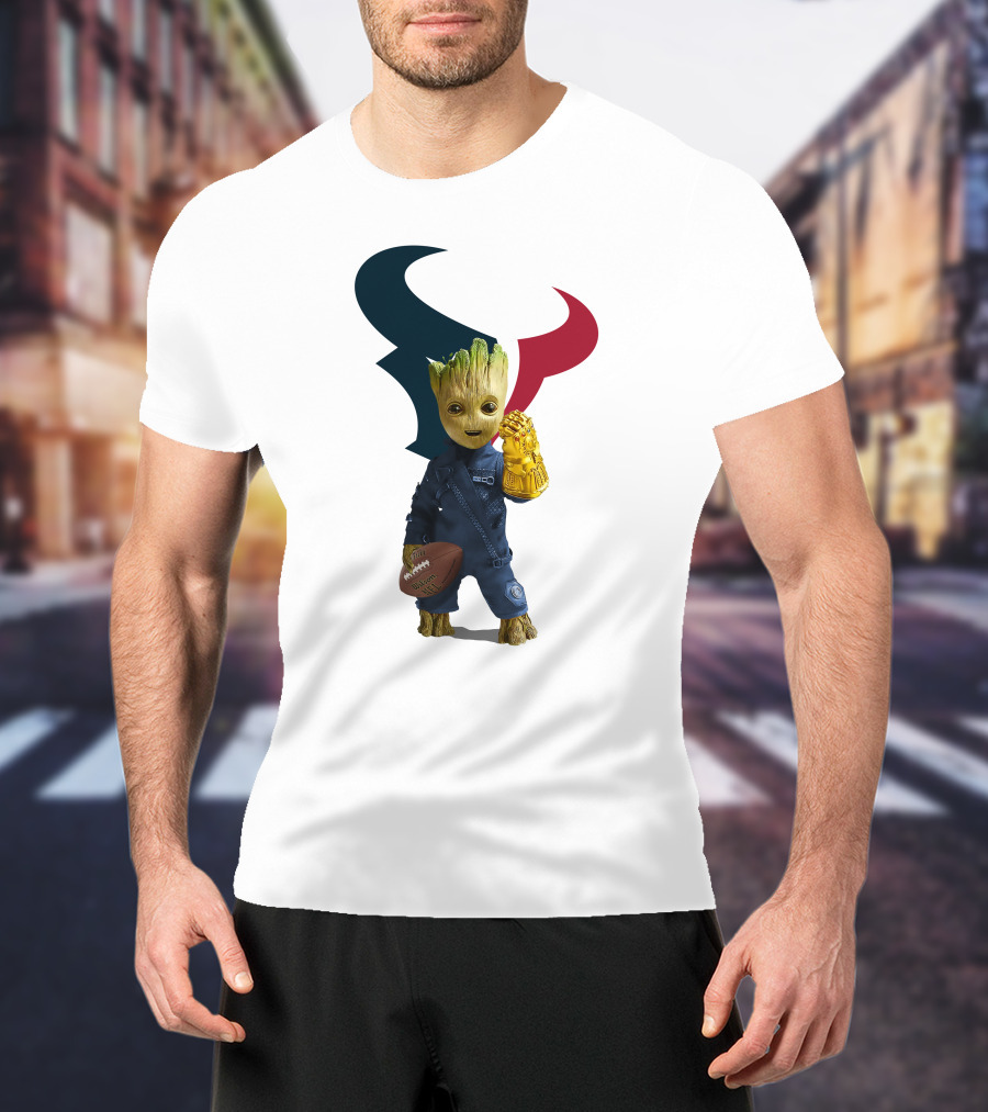 Houston Texans Groot Football Infinity Gauntlet T-Shirt