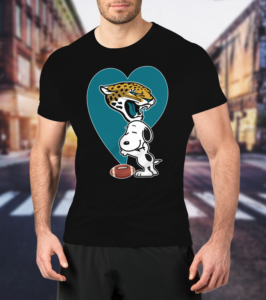 Jacksonville Jaguars Snoopy Heart Football Hug T-Shirt