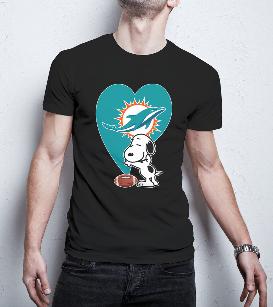 Miami Dolphins Snoopy Heart Hug Football T-Shirt