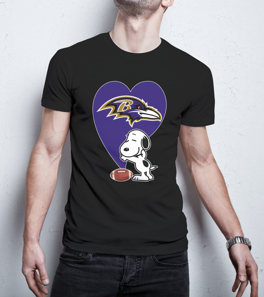 Baltimore Ravens Snoopy Heart Football Hug T-Shirt