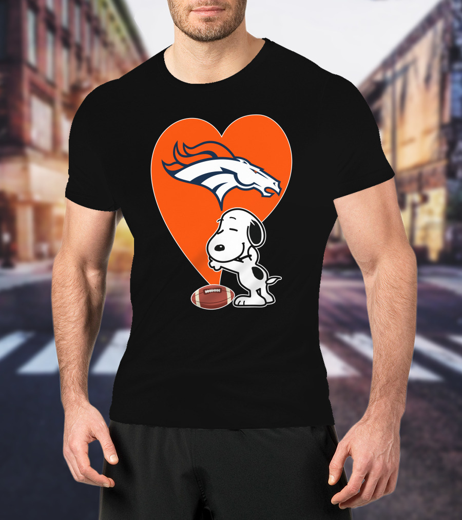 Denver Broncos Snoopy Hug Heart Logo Football T-Shirt