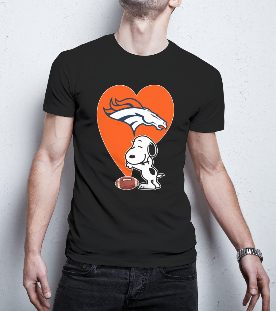 Denver Broncos Snoopy Hug Heart Logo Football T-Shirt
