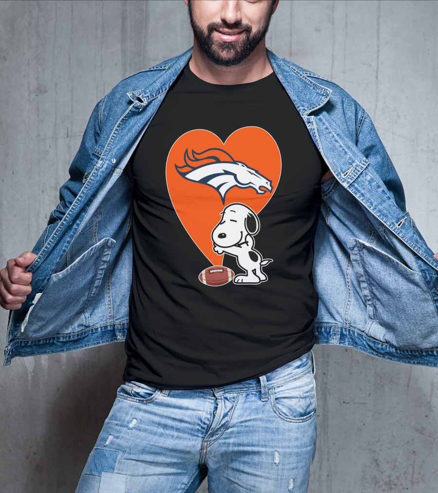 Denver Broncos Snoopy Hug Heart Logo Football T-Shirt