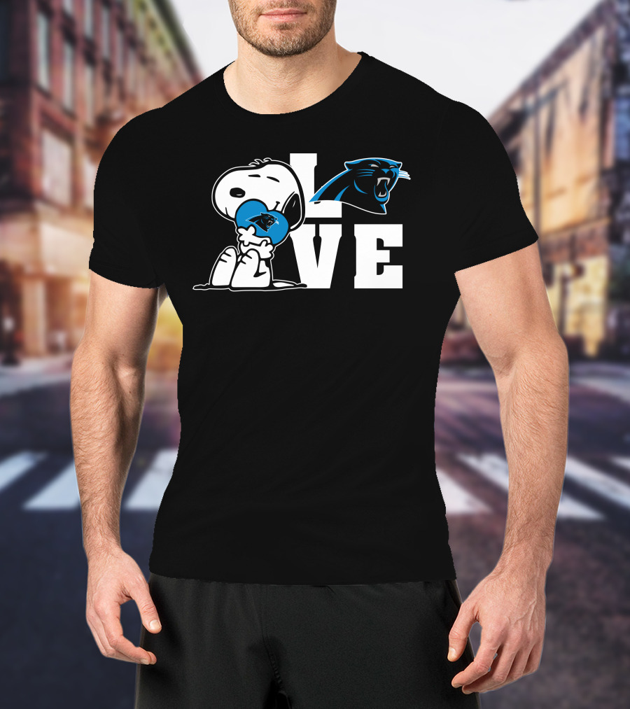 Snoopy Love Carolina Panthers Logo Peanuts NFL Football T-Shirt