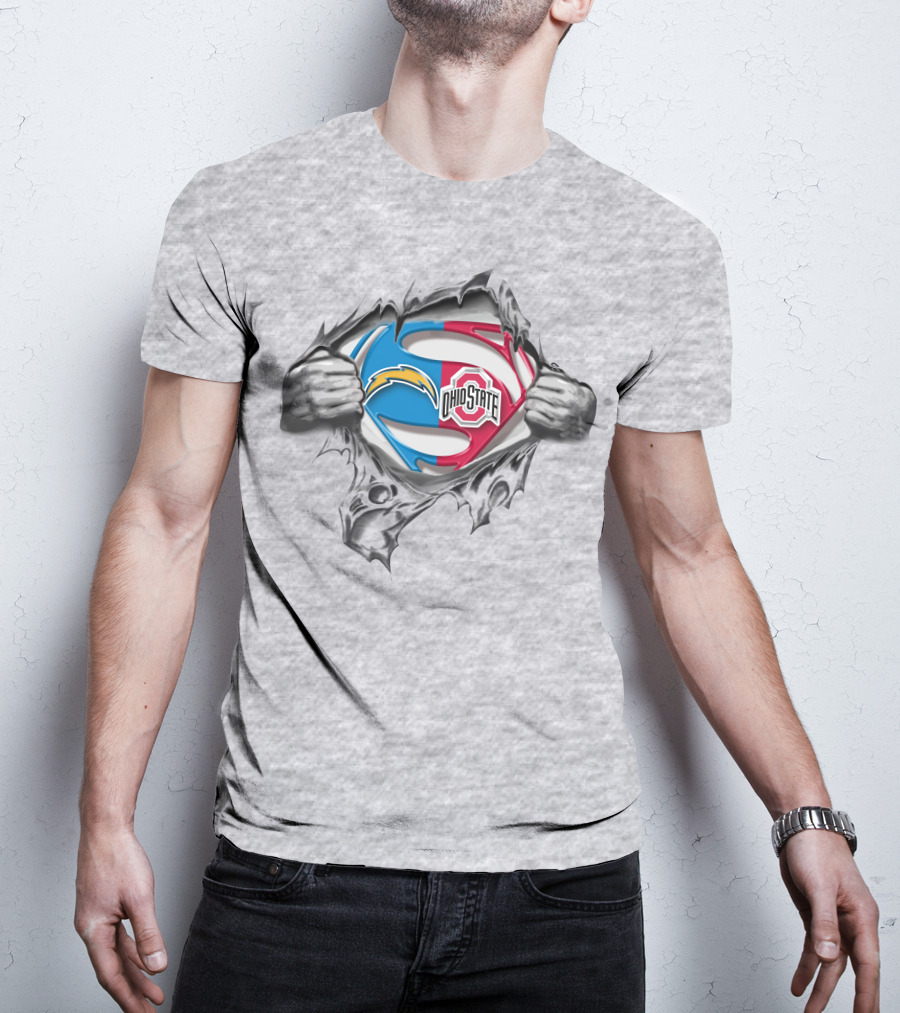Los Angeles Chargers Ohio State Buckeyes Superman Logo Fusion T-Shirt