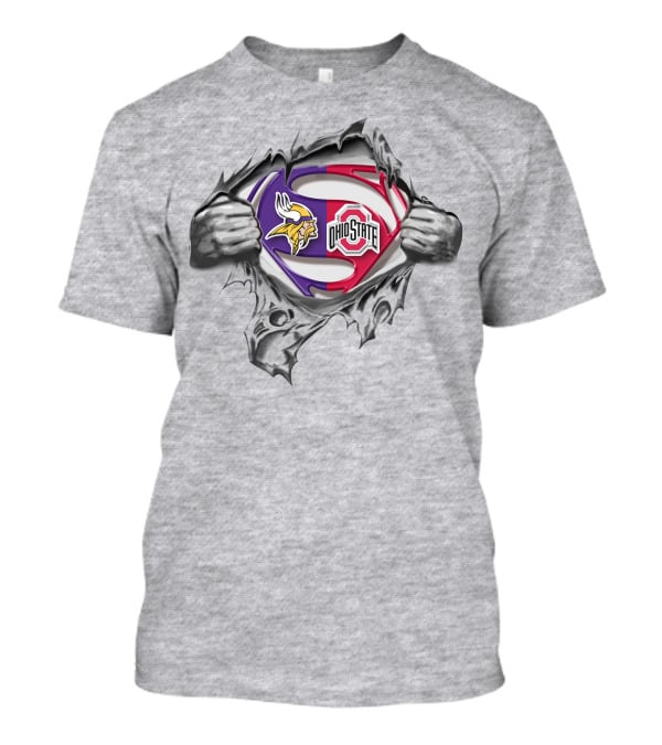 Minnesota Vikings Ohio State Buckeyes Superman Logo Crossover T-Shirt