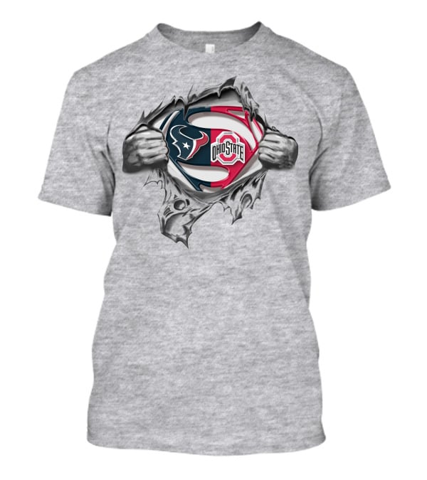 Houston Texans Ohio State Buckeyes Superman Logo Rip T-Shirt
