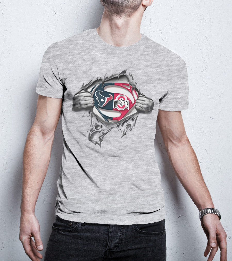Houston Texans Ohio State Buckeyes Superman Logo Rip T-Shirt