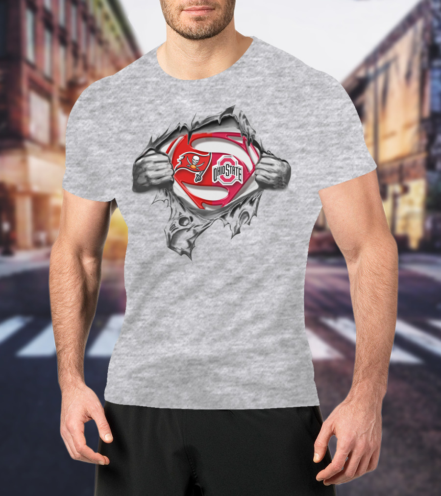 Tampa Bay Buccaneers Ohio State Buckeyes Superman Logo Crossover T-Shirt