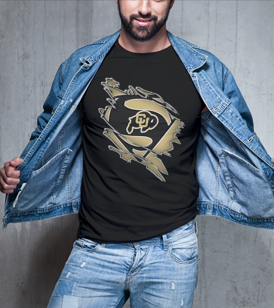 Colorado Buffaloes Superman Logo Inside Rip Effect T-Shirt