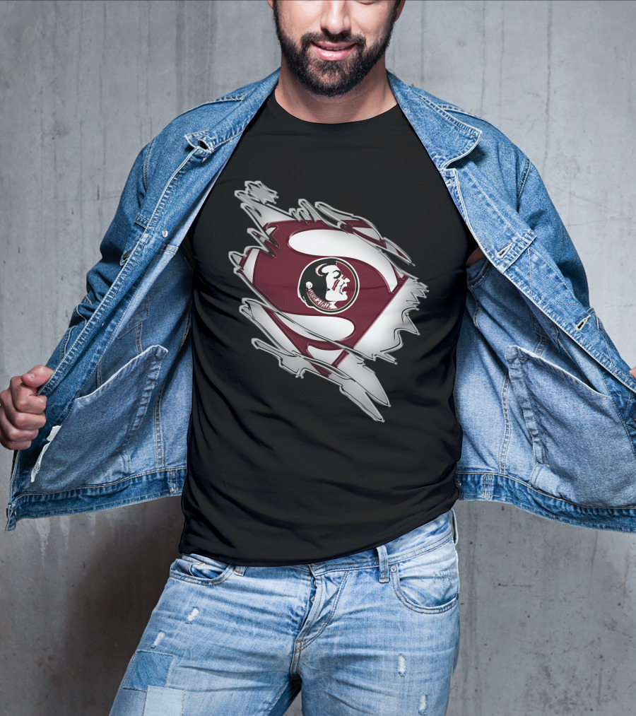 Florida State Seminoles Superman Logo Icon With Torn Suit Effect T-Shirt