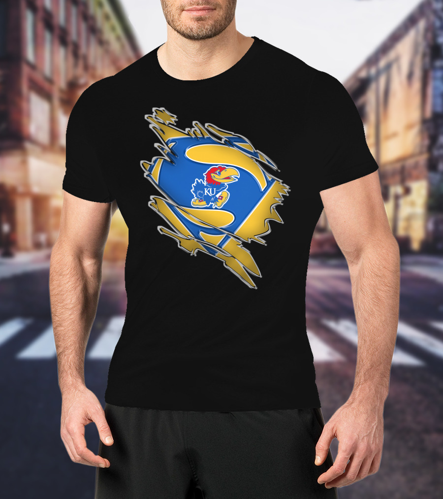 Kansas Jayhawks Super Man Logo KU Jayhawk Crest T-Shirt