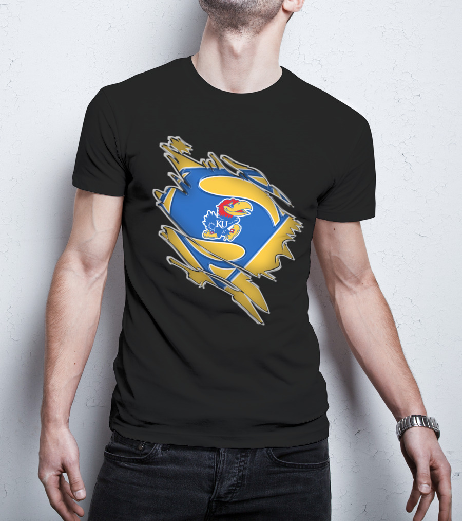 Kansas Jayhawks Super Man Logo KU Jayhawk Crest T-Shirt