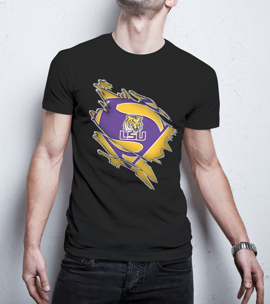 LSU Tigers Superman Logo Rip T-Shirt