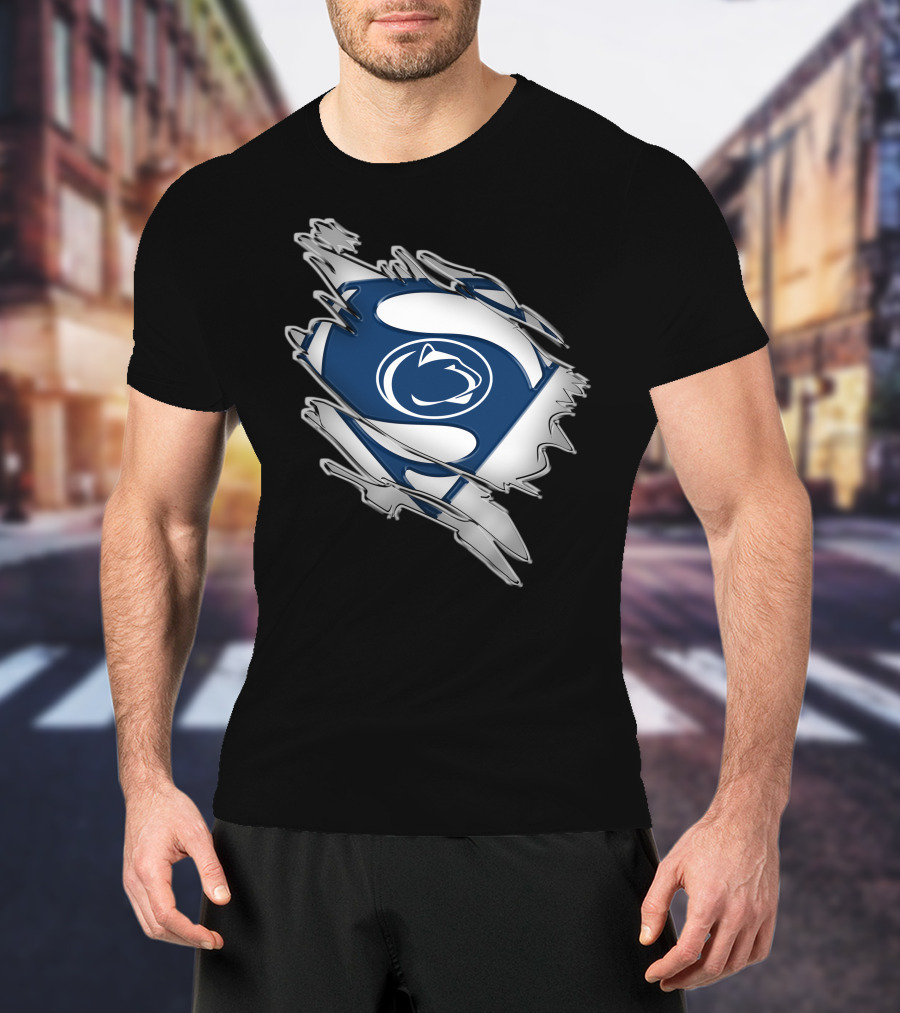 Penn State Nittany Lions Superman Logo Blue And White Shield T-Shirt