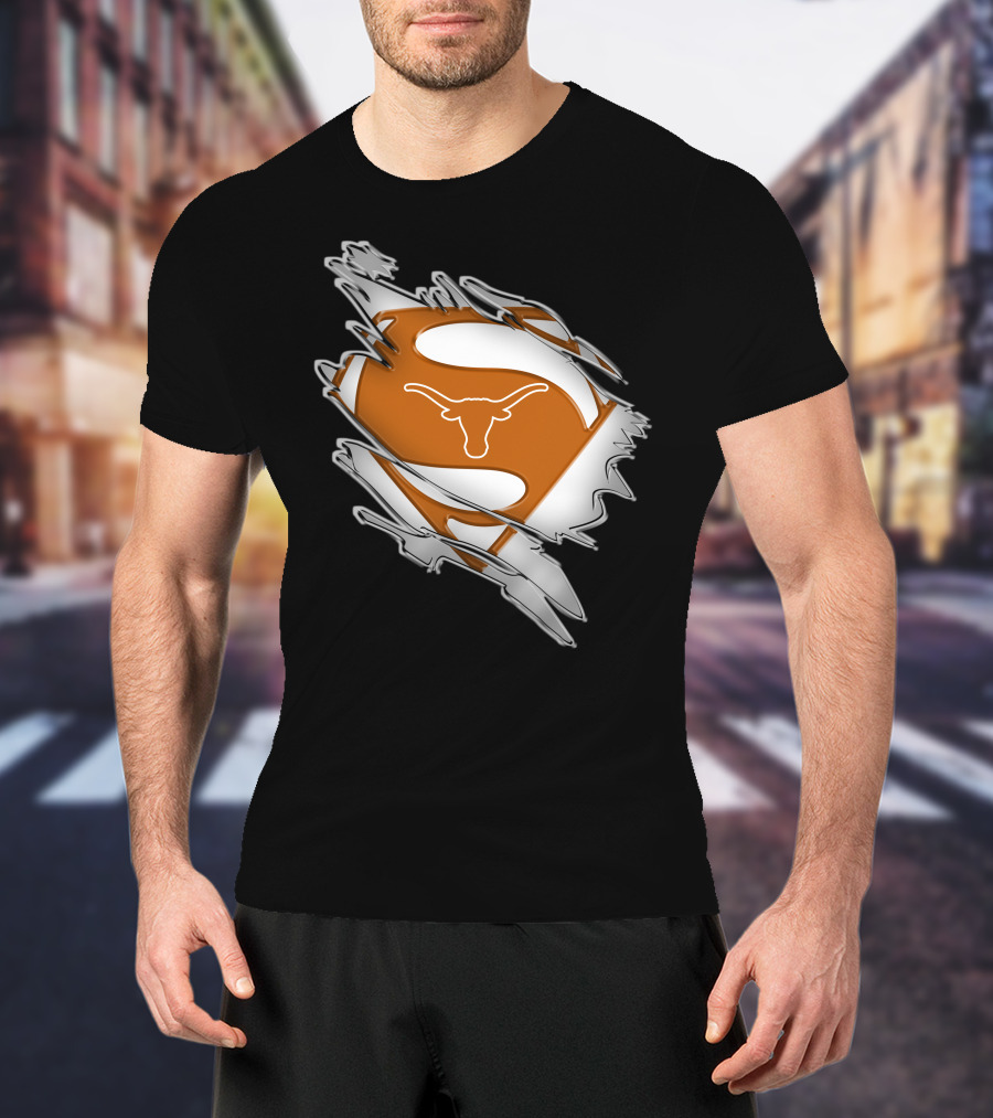 Texas Longhorns Superman Logo Rip T-Shirt