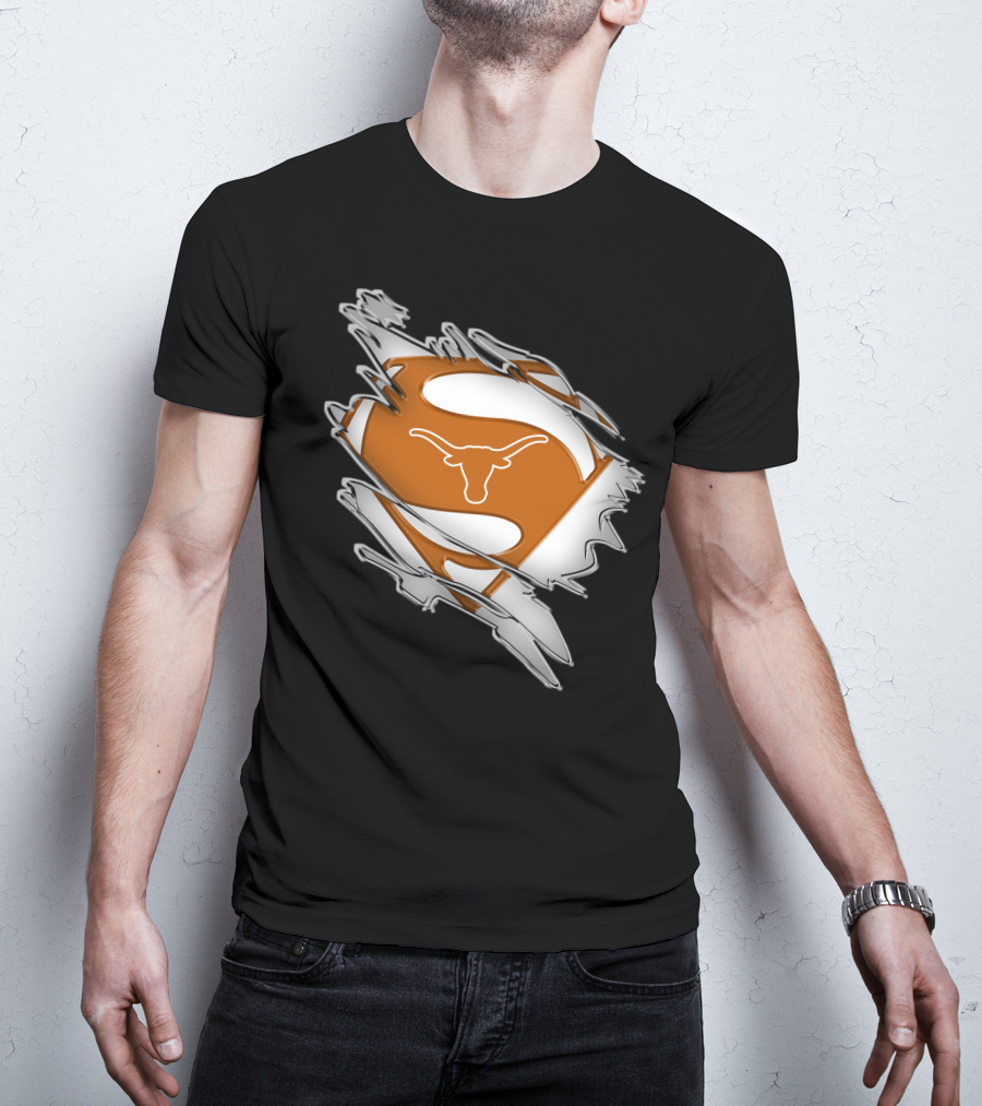 Texas Longhorns Superman Logo Rip T-Shirt