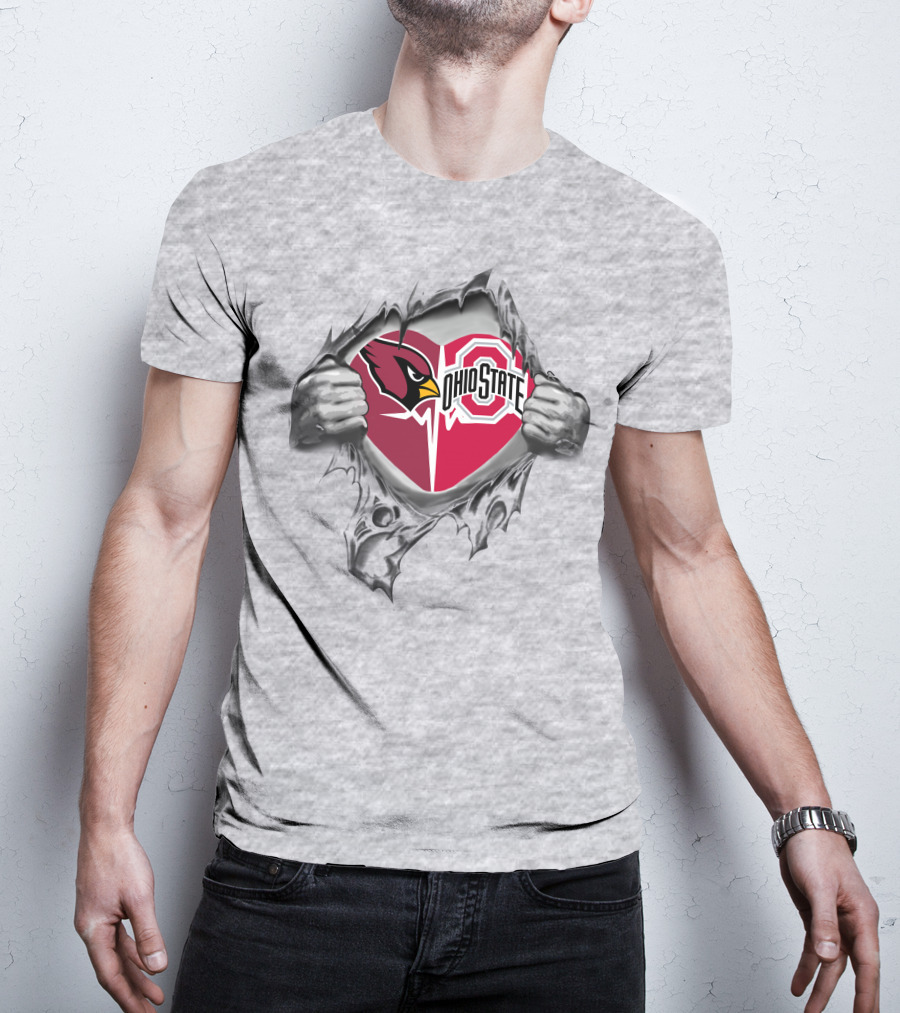 Arizona Cardinals Ohio State Buckeyes Heart Logo Peeling T-Shirt