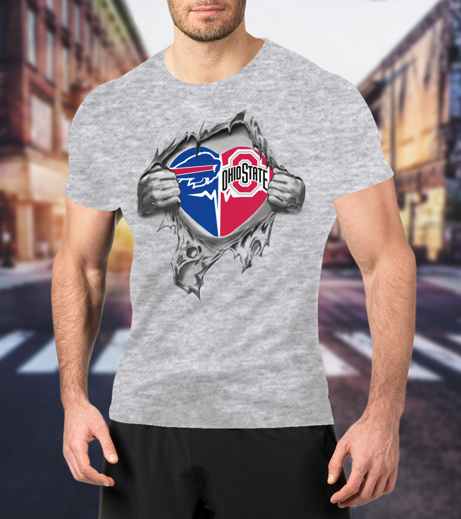 Buffalo Bills Ohio State Buckeyes Heart Logo Ripped T-Shirt