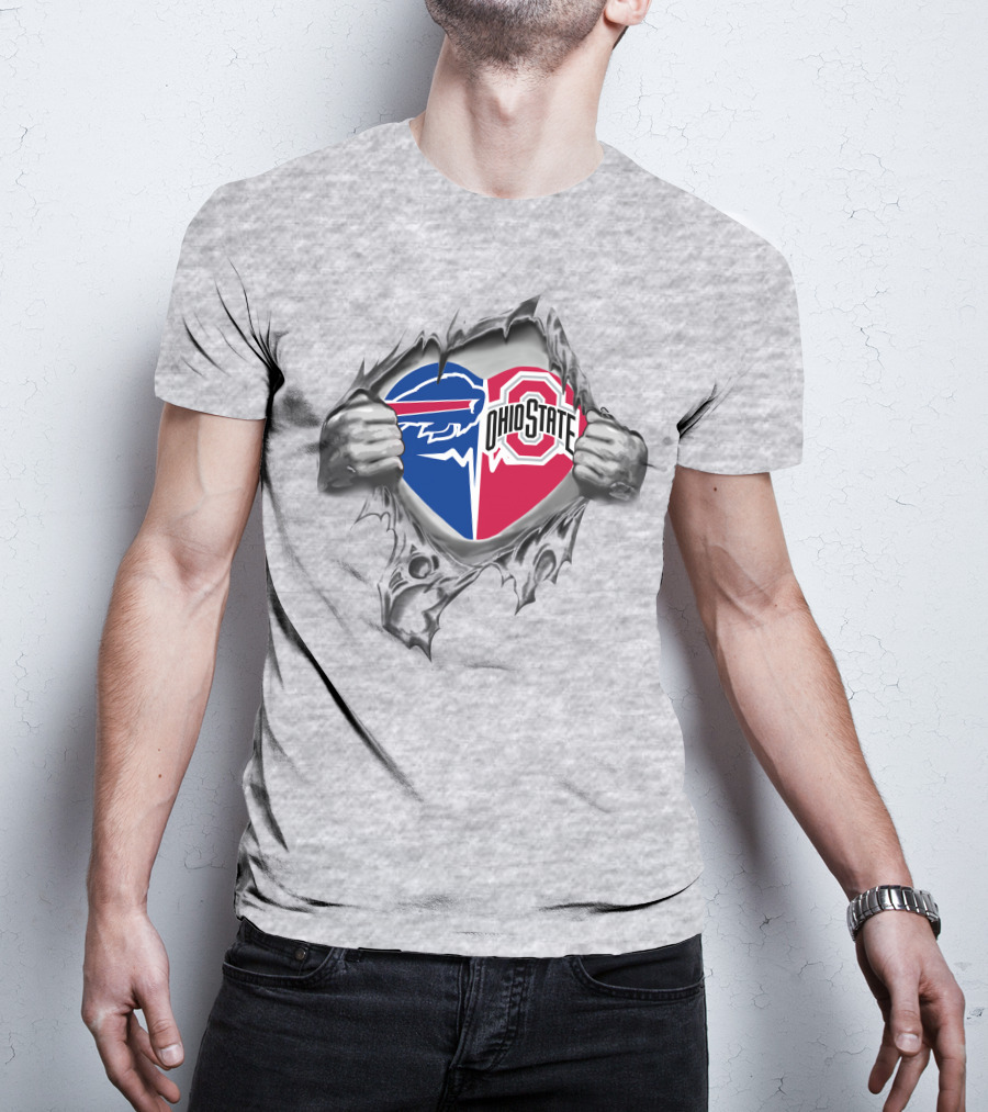 Buffalo Bills Ohio State Buckeyes Heart Logo Ripped T-Shirt