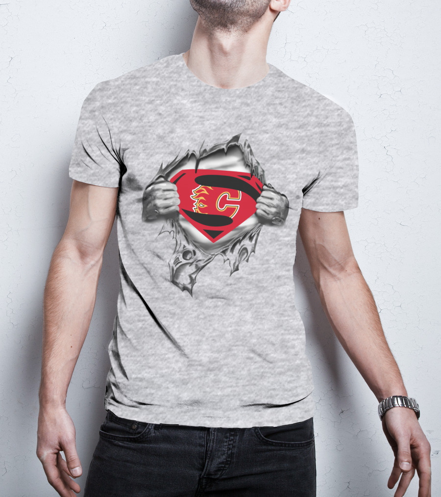 Calgary Flames Superman Logo Emblem Mashup T-Shirt