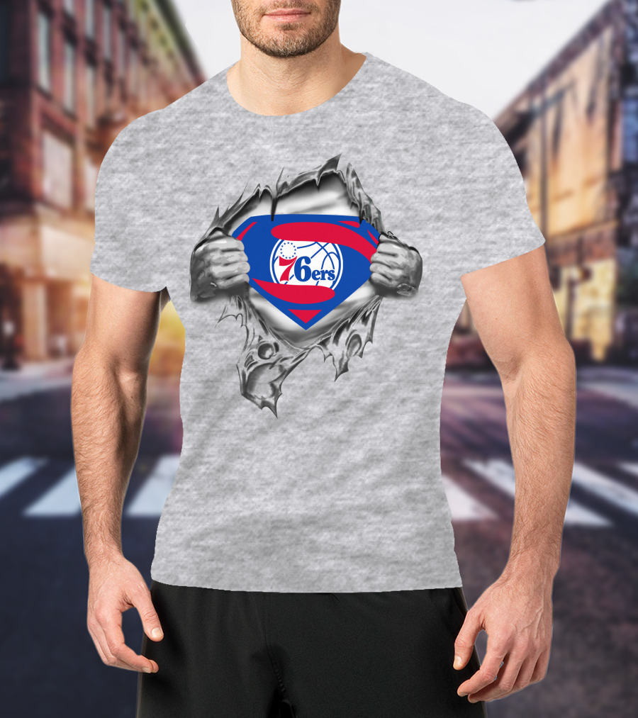 Philadelphia 76ers Superman Logo Rip Basketball T-Shirt