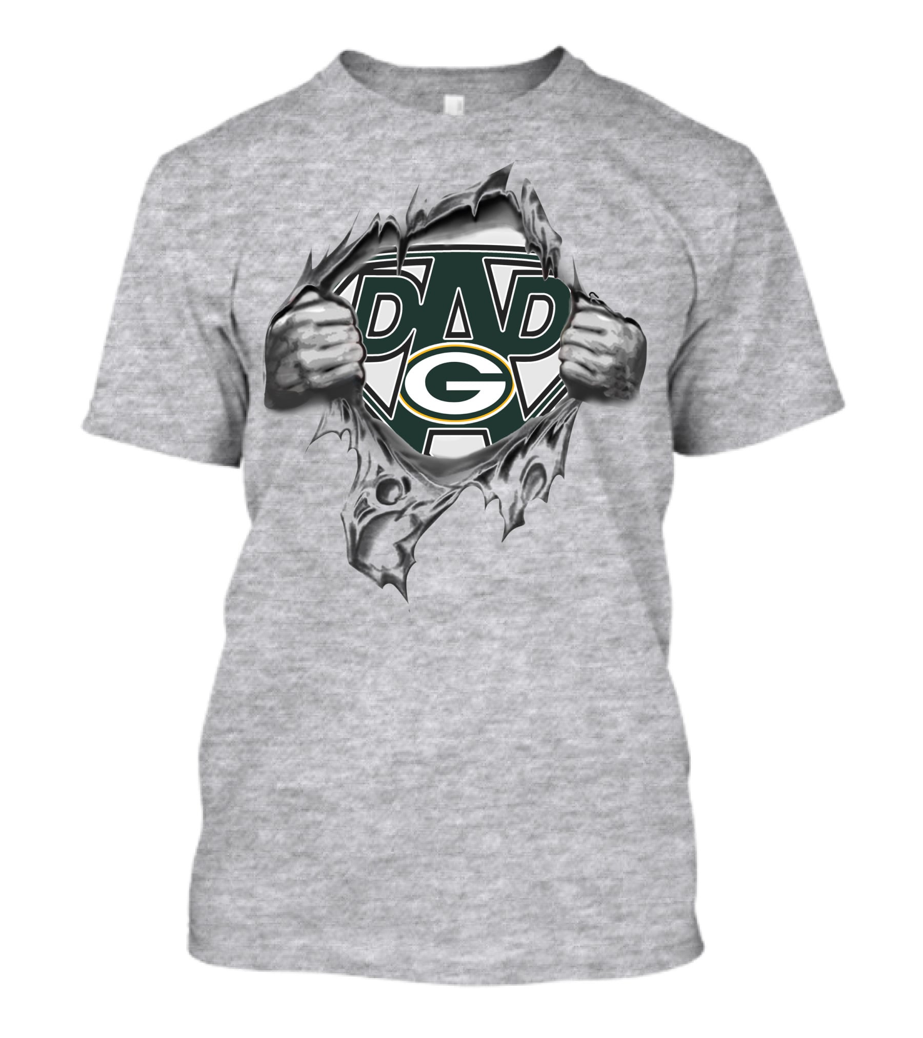 Green Bay Packers Super Dad Logo Hidden Under Ripped T-Shirt