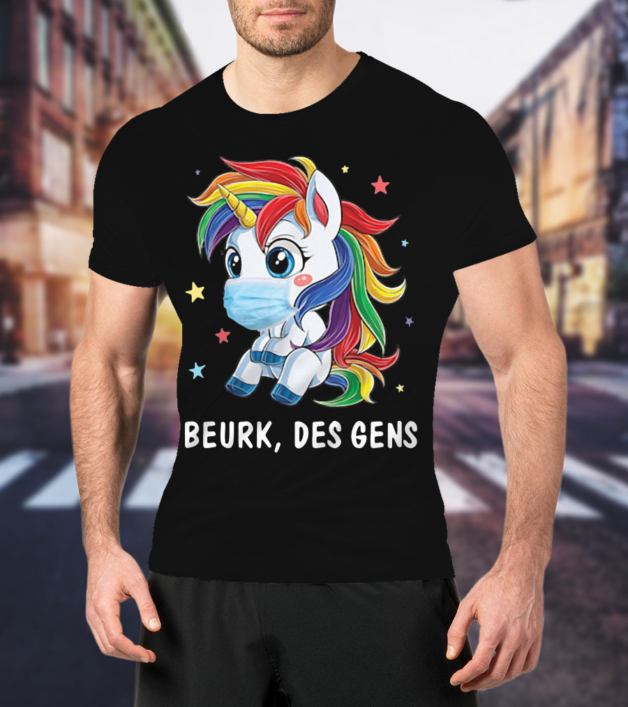 Licorne Arc-en-Ciel Masque Beurk Des Gens Étoiles T-Shirt