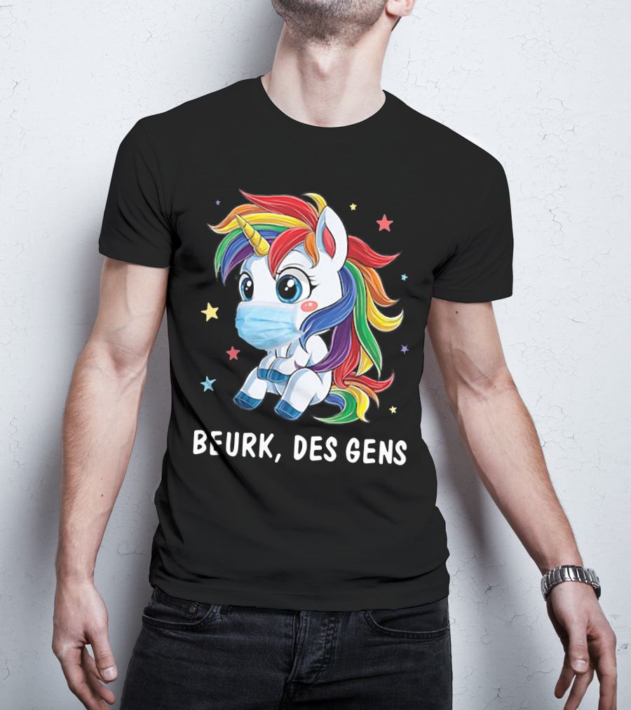 Licorne Arc-en-Ciel Masque Beurk Des Gens Étoiles T-Shirt
