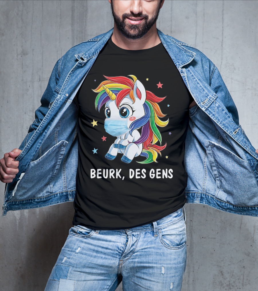 Licorne Arc-en-Ciel Masque Beurk Des Gens Étoiles T-Shirt