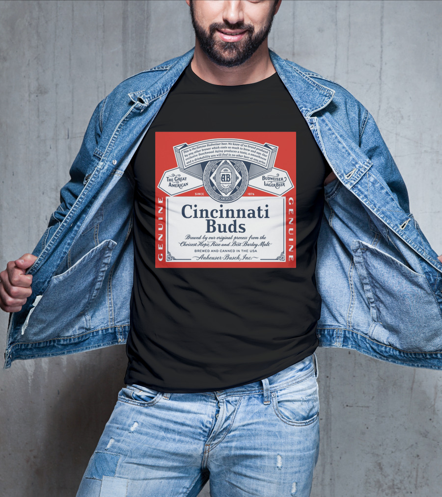 Cincinnati Buds Budweiser Lager Beer Label Genuine Anheuser Busch T-Shirt