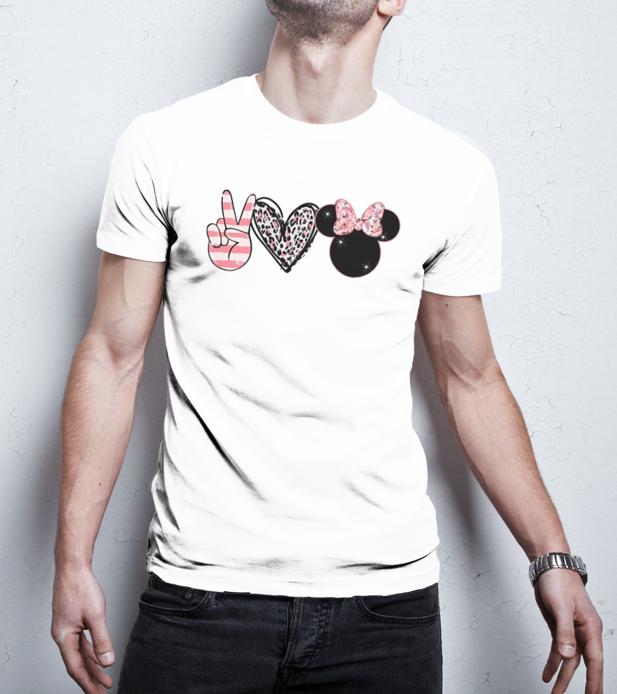 Minnie Peace Love Magic Leopard Print Sparkle Bow T-Shirt