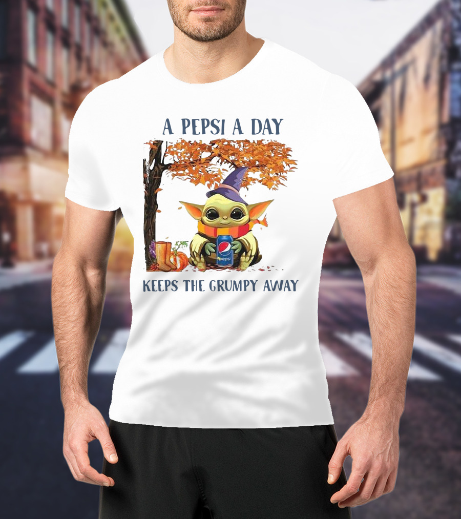 Baby Yoda A Pepsi A Day Keeps The Grumpy Away Halloween Fall T-Shirt
