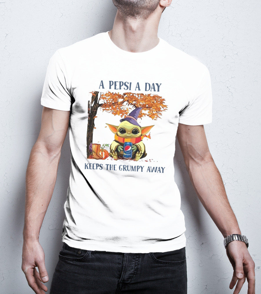 Baby Yoda A Pepsi A Day Keeps The Grumpy Away Halloween Fall T-Shirt