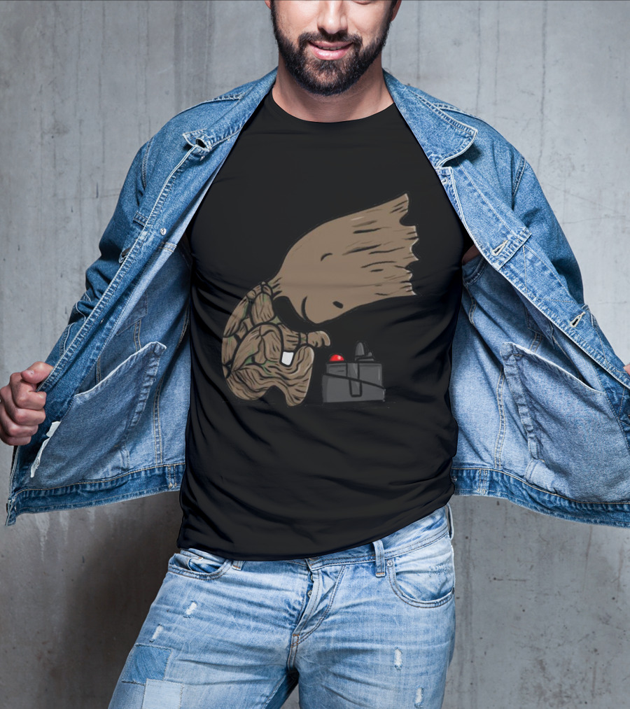 Pea Groots Guardians Of The Galaxy Cute Cartoon Character With Button T-Shirt