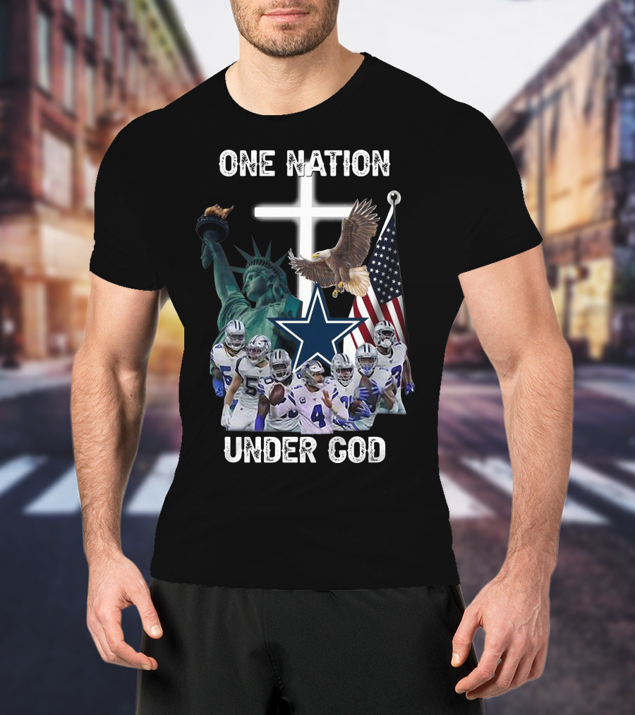 One Nation Under God Dallas Cowboys Statue Of Liberty American Flag Eagle Players T-Shirt