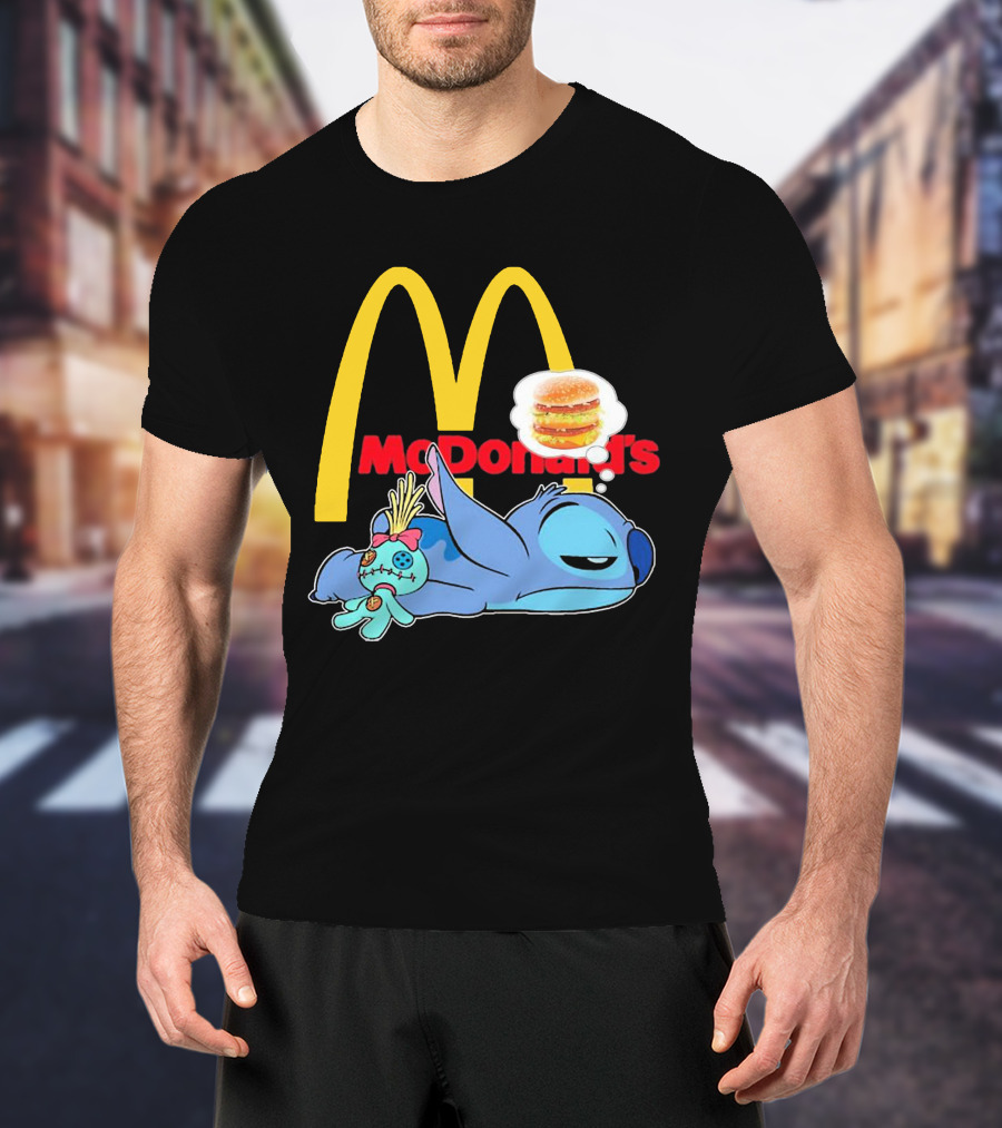 Stitch Sleeping Under McDonald's Golden Arches Dreaming Of Burger T-Shirt