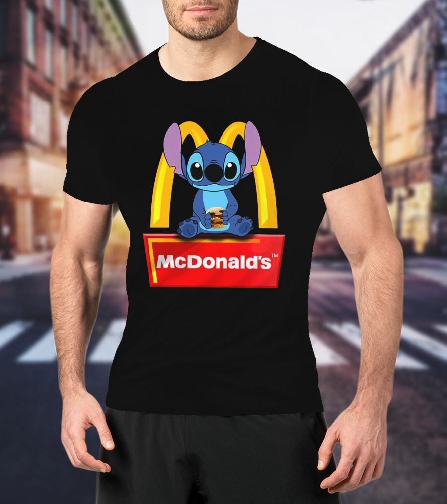Baby Stitch Holding McDonald's Burger In Iconic T-Shirt
