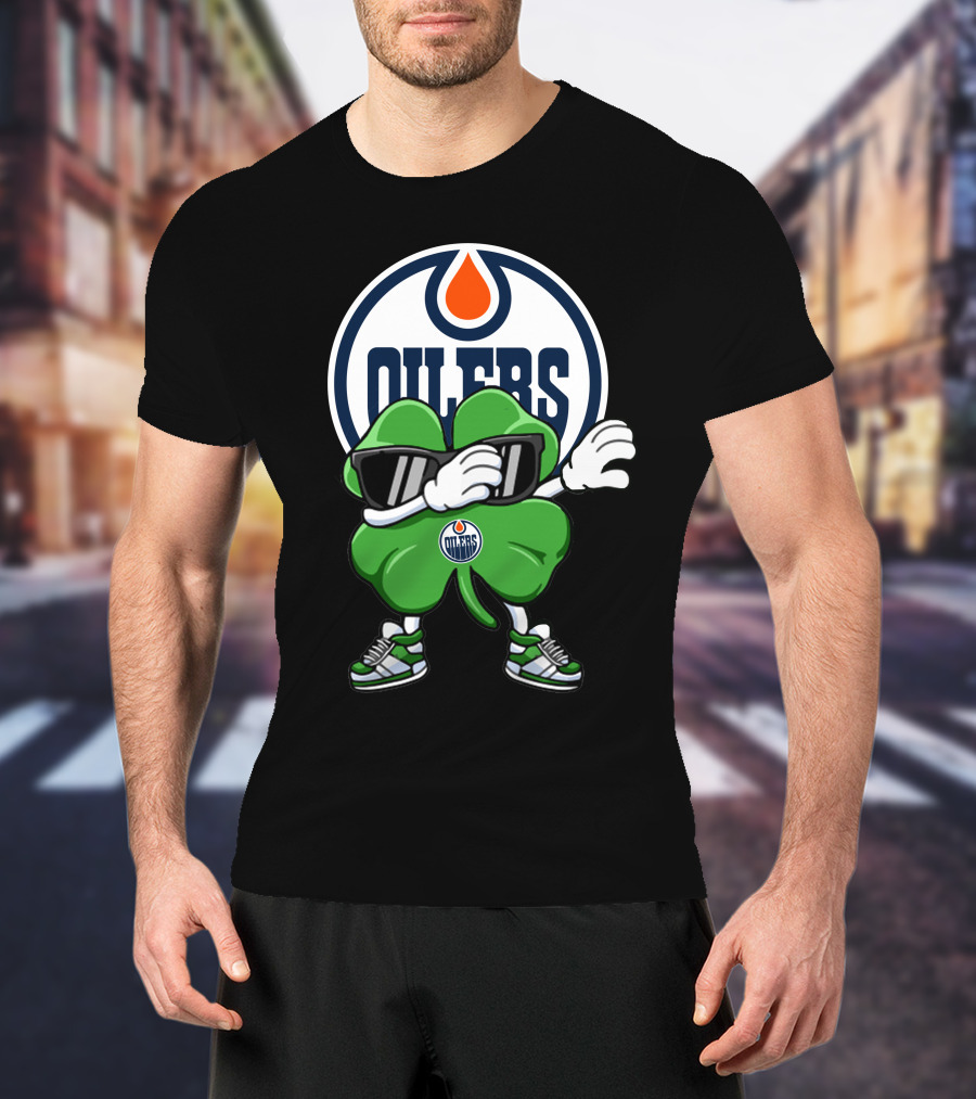Edmonton Oilers Shamrock Character With Sunglasses And Sneakers T-Shirt