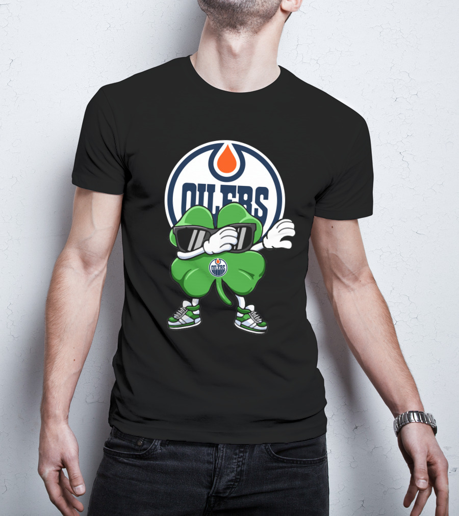 Edmonton Oilers Shamrock Character With Sunglasses And Sneakers T-Shirt